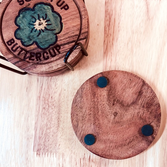 Wooden Coaster Set - "Suck It Up Buttercup" Engraved Design with Holder - Picture 4 of 5